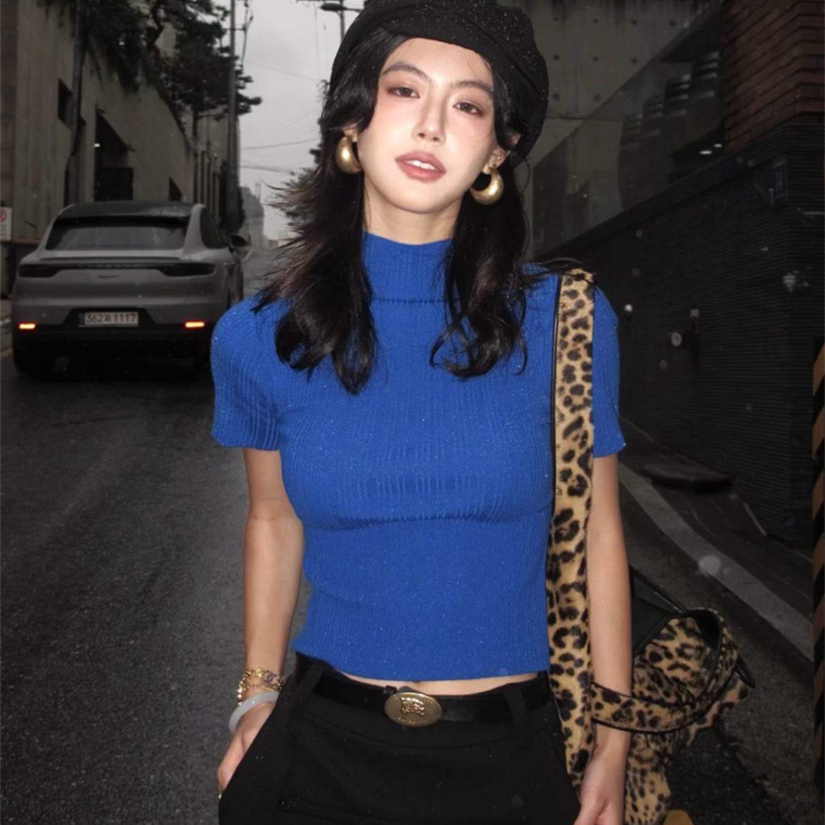 韩系高级感克莱因蓝针织衫上衣女