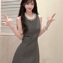 富家千金小香风无袖背心连衣裙女秋季新款外搭西装外套上衣两件套