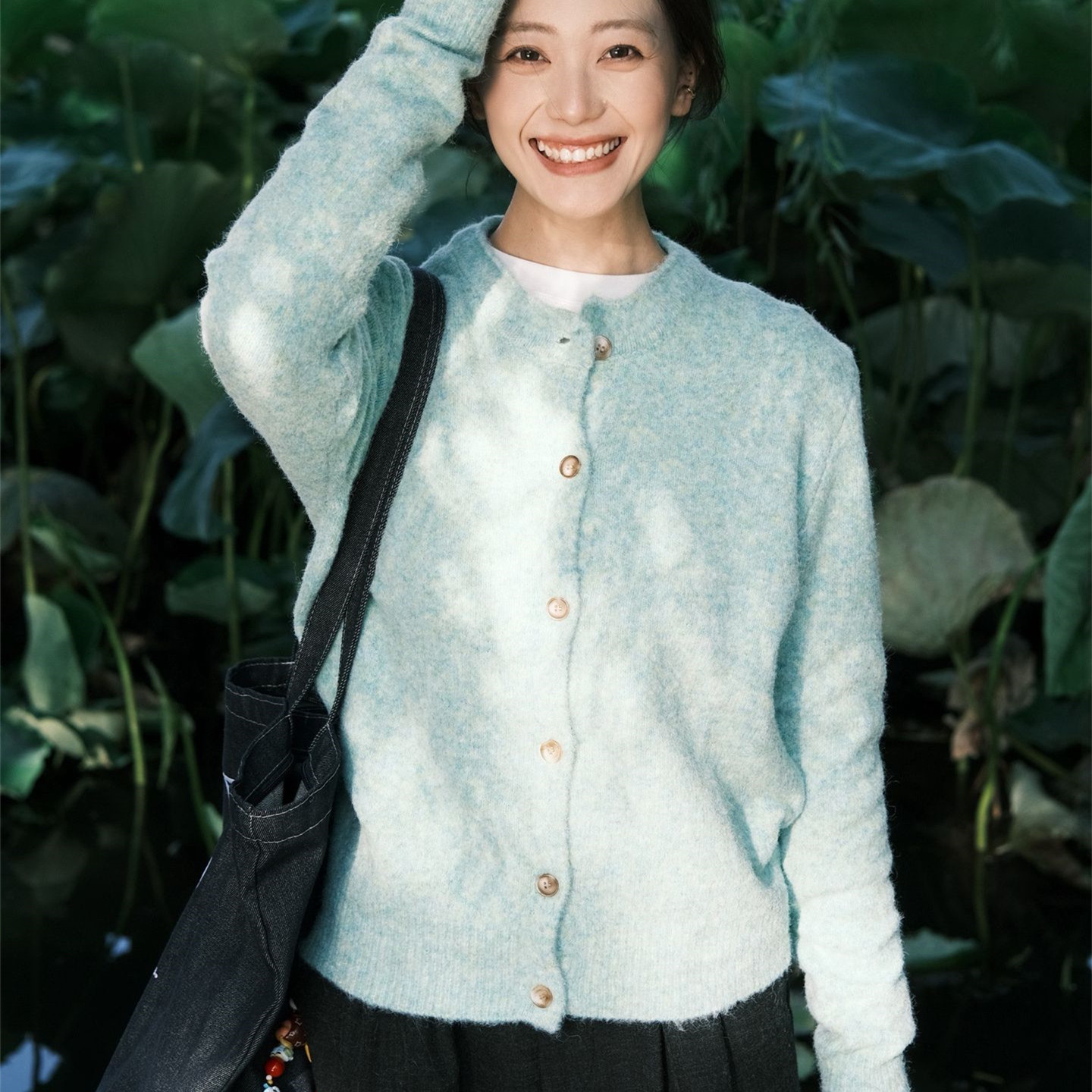 韩系复古甜美绿色针织毛衣开衫女