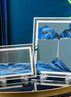 工厂跨境3D镜边方形流沙画摆件家居客厅装饰礼品玻璃工艺品材料包