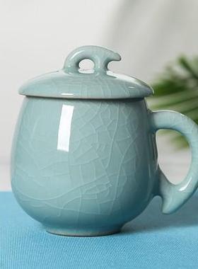 1VPR青瓷小茶杯陶瓷冰裂可爱个人单杯会议办公室水杯带盖送礼杯