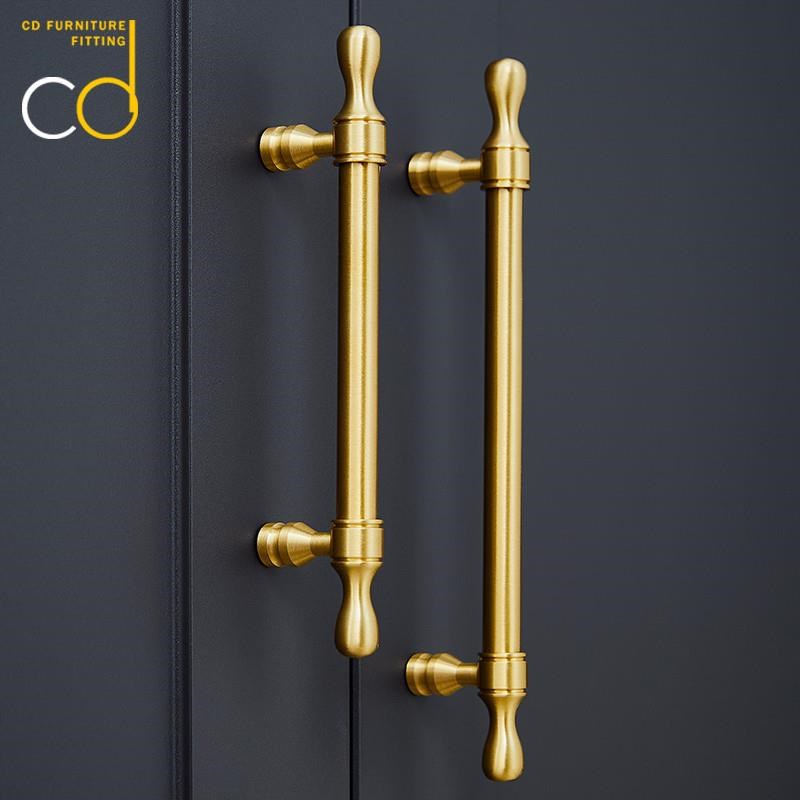 黄铜柜门拉手现代简约新中古风轻奢金色橱柜抽屉鞋柜法式衣柜把手