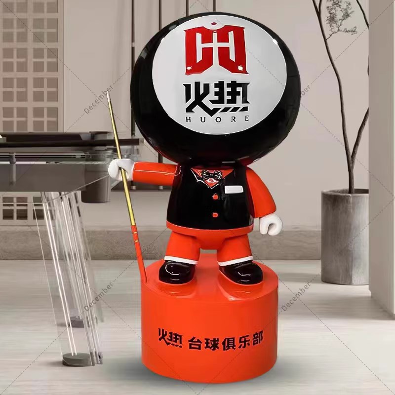 网红台球黑八落地大摆件台球厅俱乐部开业礼物卡通公仔玻璃钢雕塑