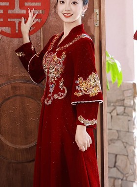 快速发货新中式红色敬酒服新u款2025新娘孕妇高腰遮肚秀禾大码胖m