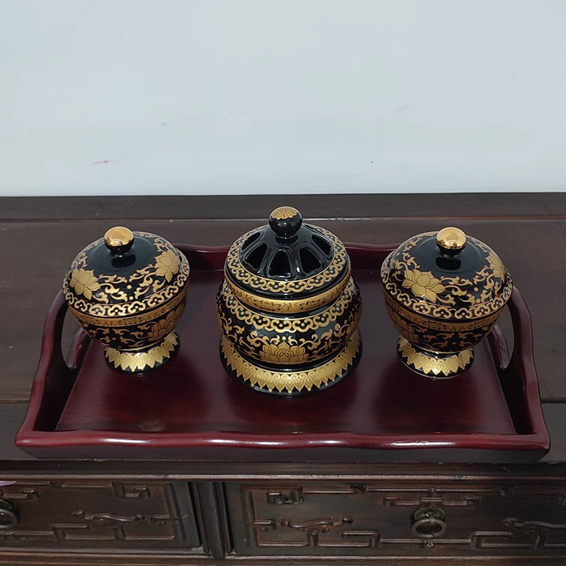 现货速发戒定真香全套 陶瓷檀香炉香粉盅 法会供奉香炉香盘供盘三