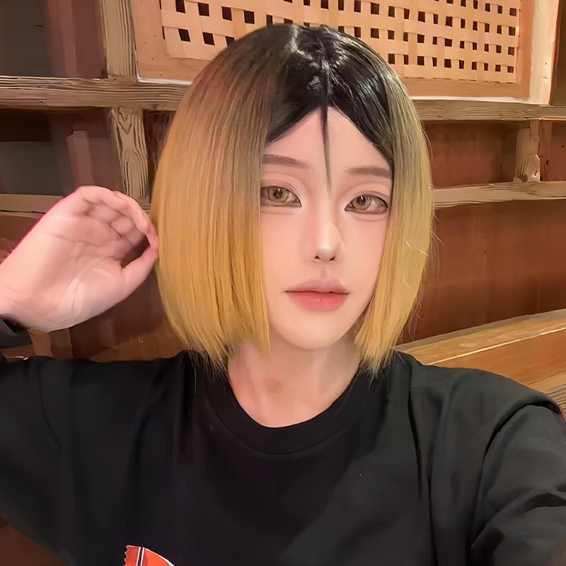 现货速发排球少年孤爪研磨pl假发漂染渐变短发少年男通用假发