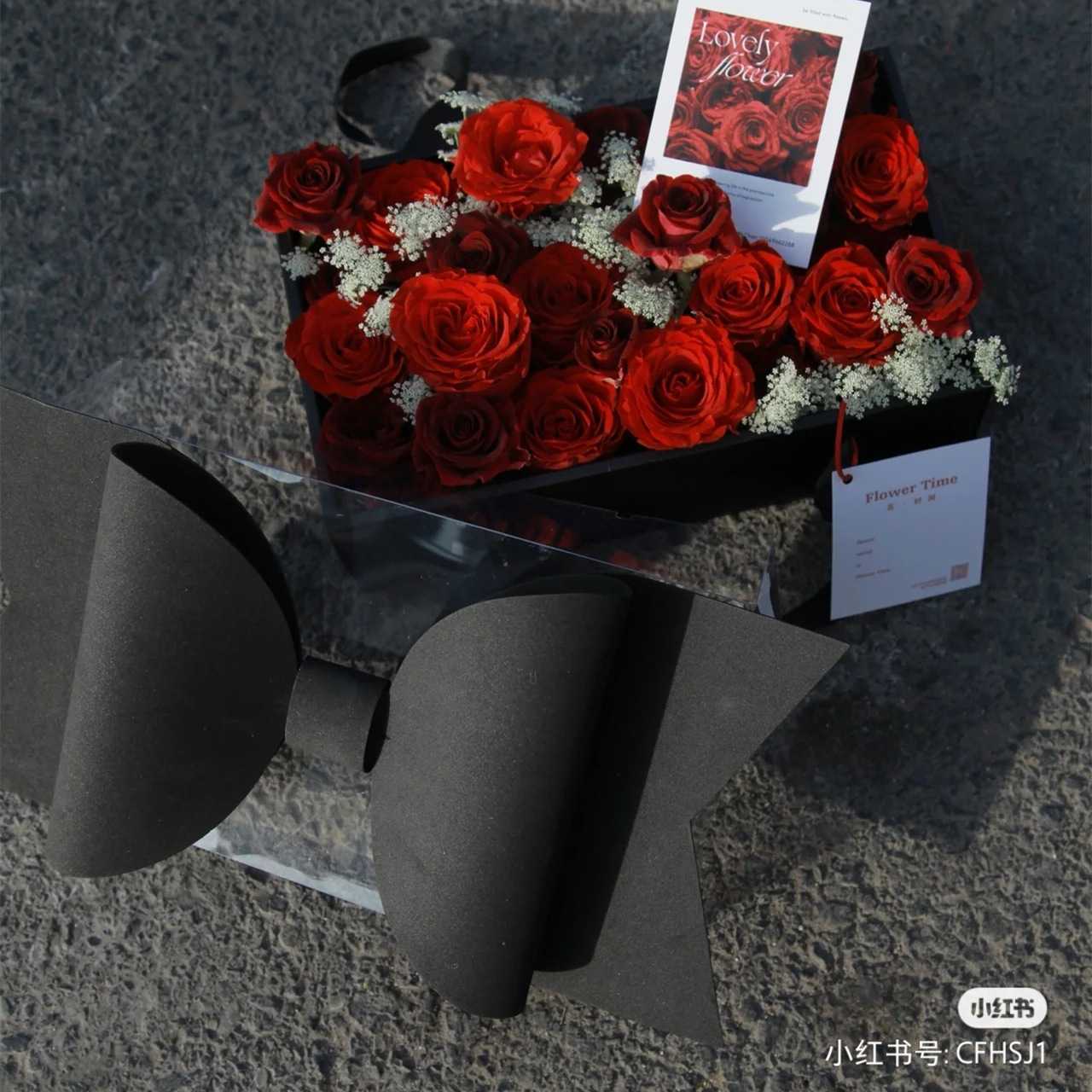 好货蝴蝶结花盒透明水果鲜花礼盒七夕情人节玫瑰花盒手提鲜花蛋糕