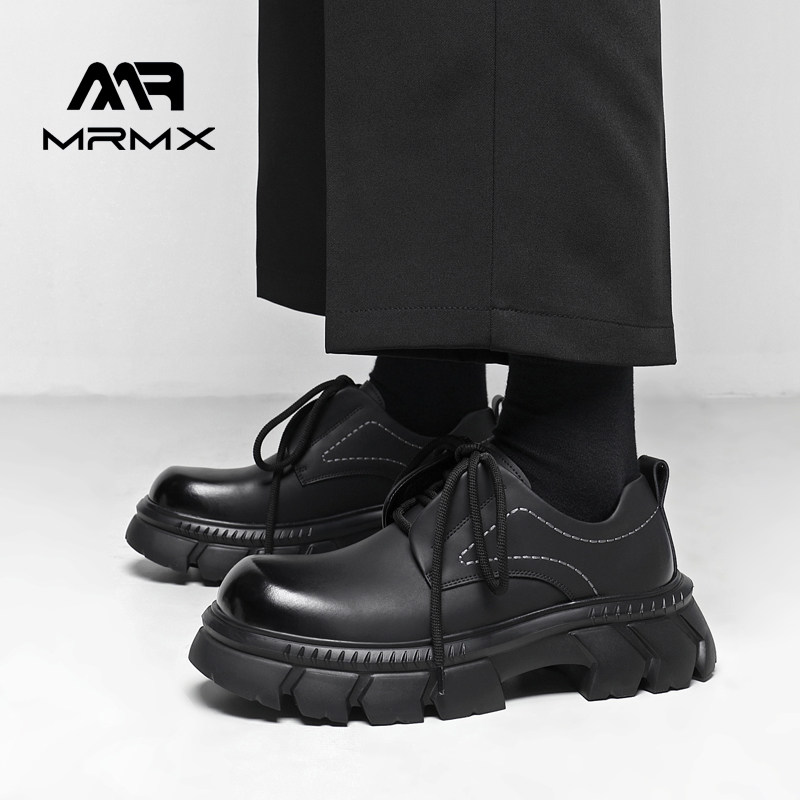 MRMX皮鞋男2025新款商务英伦风休闲黑色厚底真皮男士大头德比鞋,流行男鞋,休闲皮鞋,淘宝优惠券,粉丝福利购,淘宝优惠卷