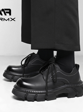 MRMX皮鞋男2025新款商务英伦风休闲黑色厚底真皮男士大头德比鞋