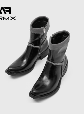 MRMX[未来系列]尖头雅痞短筒靴子牛皮厚底切尔西靴男女款靴巫师靴