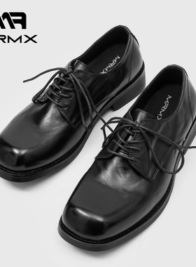 MRMX优雅方头系带牛皮德比鞋高质感增高日常通勤男正装百搭皮鞋