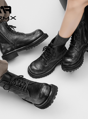 MRMX情侣男女款2025年新款真皮厚底增高短筒高级感炸街高帮马丁靴
