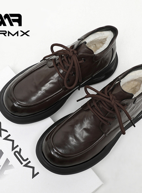 皮鞋男款春季新款商务休闲英伦风皮毛一体高帮皮鞋男士百搭潮皮鞋