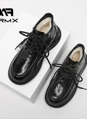 MRMX皮鞋男款2025春秋季新款羊毛一体百搭潮流厚底男士休闲皮鞋