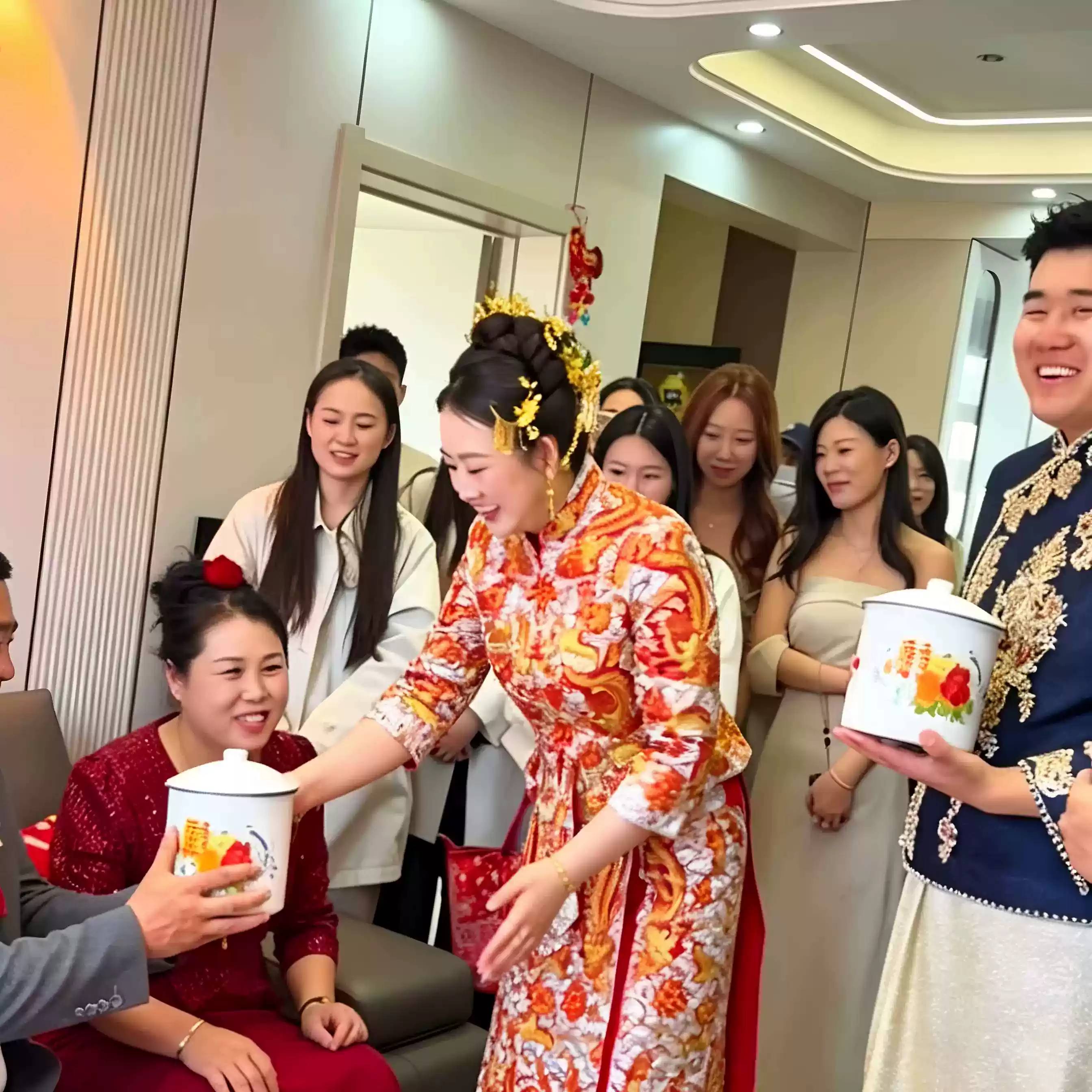 结婚敬茶杯新婚创意超大号带盖搪瓷杯闺蜜送新人礼物双喜花卉茶缸