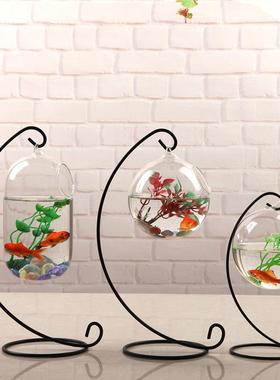 厂家供应吊瓶鱼缸悬挂铁架鱼缸水培玻璃吊瓶创意家居工艺品