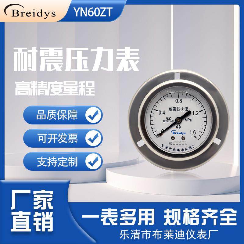 压力表YN60ZT轴向带边耐震压力表油压液压气压水压真空表0-1.6mpa
