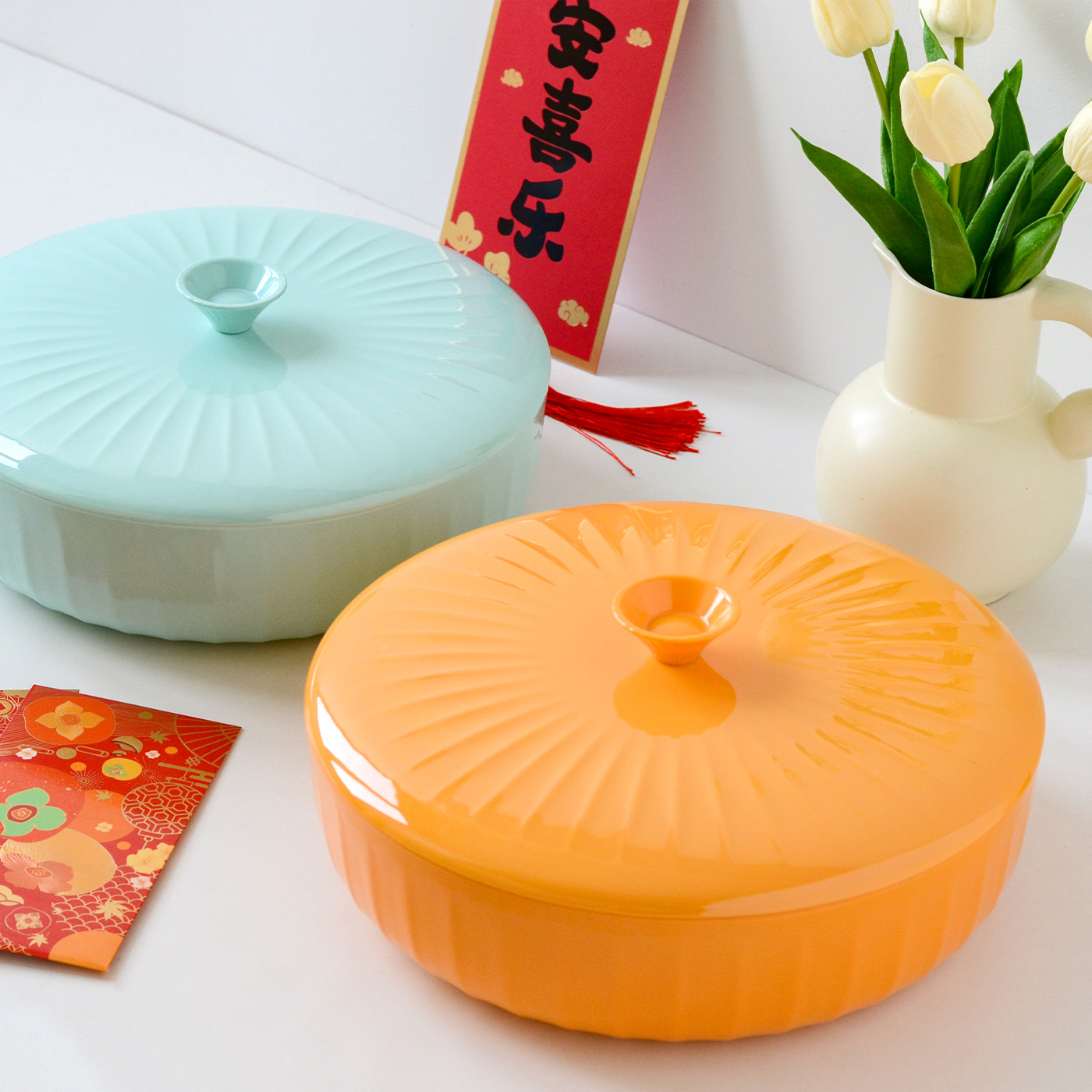 简约条纹干果零食盘客厅家用果盒