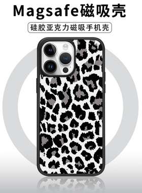 【Magsafe磁吸】灰色豹纹适用于苹果17Promax手机壳iPhone16高级13磨砂肤感12/11全包黑软边14Pro超薄xs套15