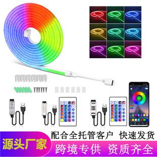 RGB霓虹燈條led柔性硅膠霓虹燈帶3鍵控制迷你藍(lán)牙APP控制燈帶