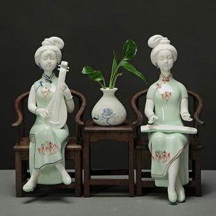饰品摆件 厂家直销高档手工陶瓷工艺品创意仕女摆件客厅玄关家居装