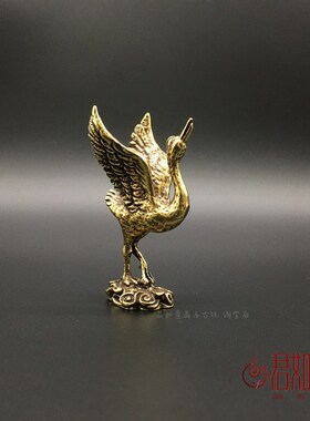 实心黄铜小仙鹤摆件 全铜迷你小铜鹤仙鸟小铜鸟丹顶鹤小铜件桌面