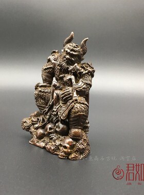 实心铜西游记牛魔王铁扇公主摆件火焰山芭蕉扇铜牛茶宠把件铜微雕