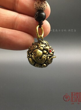 实心黄铜貔貅小挂件 兽球形铜钱貔貅手把件铜饰扣