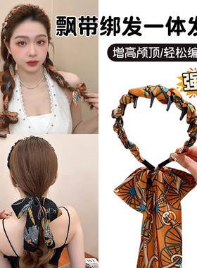复古编发发箍女2025新款飘带发带绑发丝巾头箍一体系夏季发卡头饰