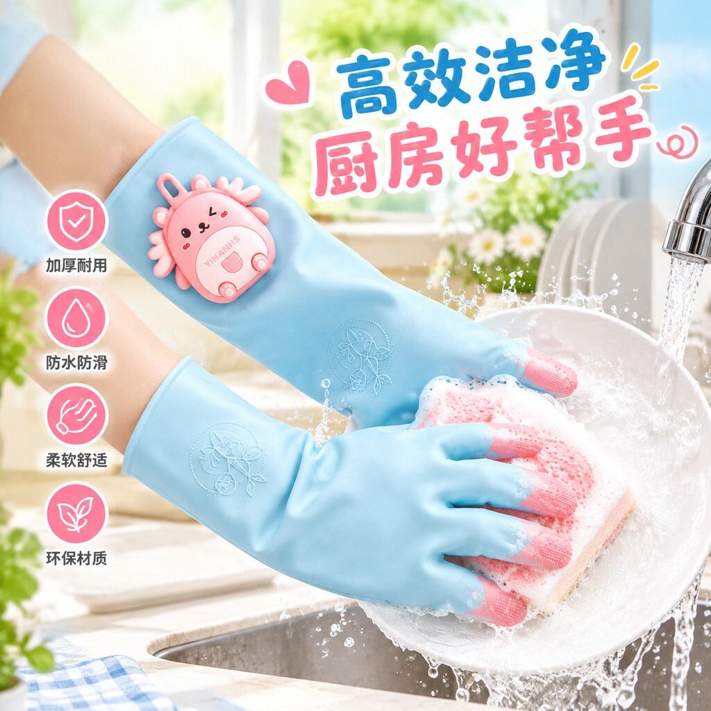 厨房乳胶防水家务手套