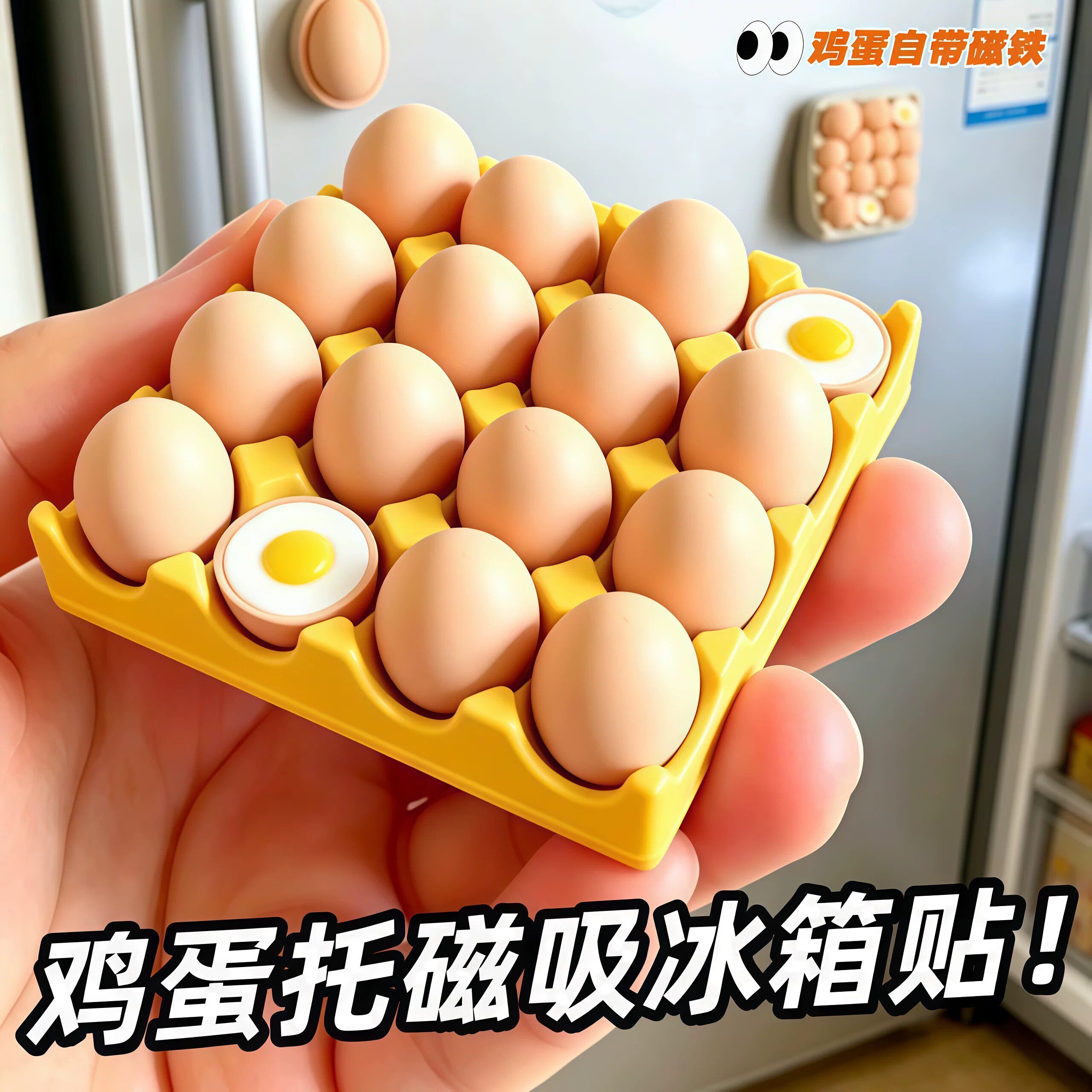 可爱鸡蛋托磁吸冰箱贴便签照片
