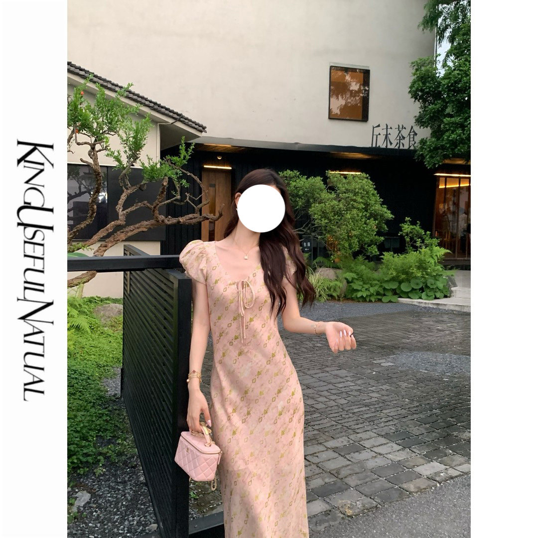 【甜芋】夏日浪漫 精选莱赛尔苎麻凉爽透气粉色碎花短袖连衣裙