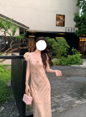 【甜芋】夏日浪漫 精选莱赛尔苎麻凉爽透气粉色碎花短袖连衣裙