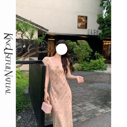 【甜芋】夏日浪漫 精选莱赛尔苎麻凉爽透气粉色碎花短袖连衣裙