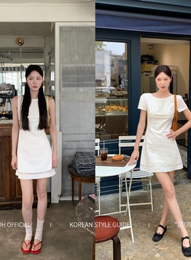 【南法仲夏夜】莱赛尔棉夏季法式蕾丝拼接白色连衣裙小个子