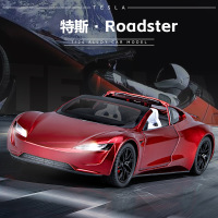 1:24特斯Roadster合金模型前輪轉(zhuǎn)向回力聲光合金汽車(chē)模型擺件玩具