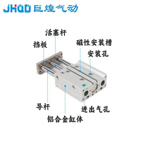 厂供气缸亚德客型三轴气缸TCM/TCL10-50铝合金三杆导杆气缸可定制