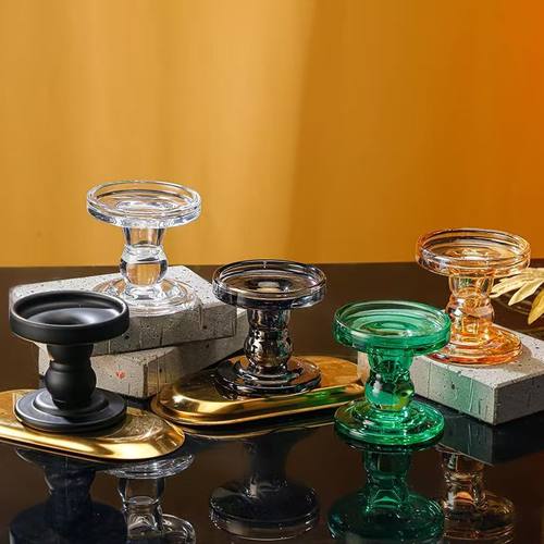 法式罗马柱玻璃烛台餐桌氛围摆件