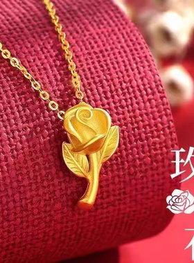 金包银玫瑰花吊坠女简约气质立体