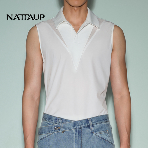 【新品】NATTAUP  F系列男士拼接层次polo领后腰系带背心上衣透气