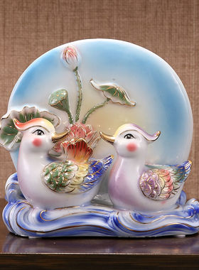 陶瓷鸳鸯一对摆件新品
