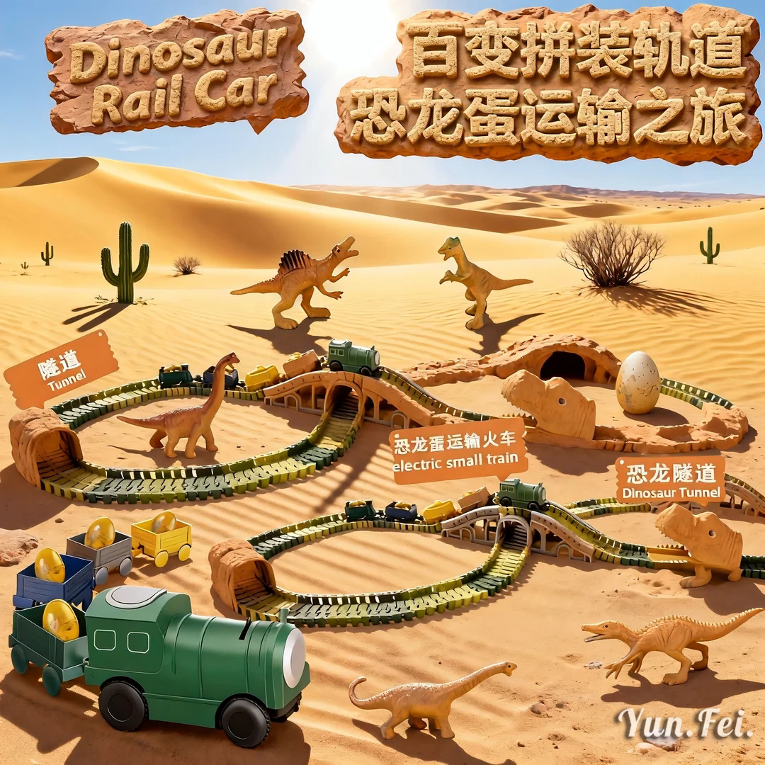 英国轨道车玩具百变恐龙小火车男孩闯关大冒险玩具Diy拼装积木