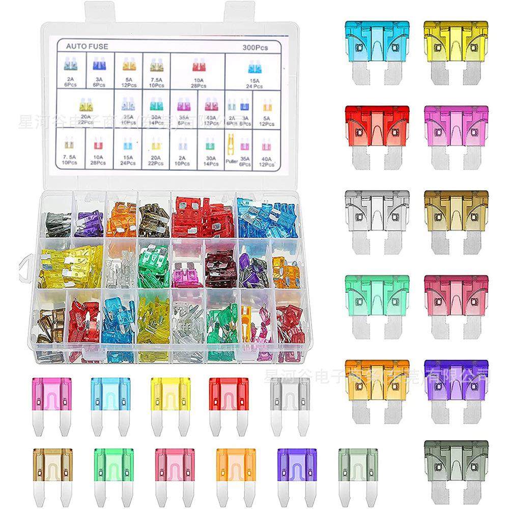 300PCS盒装中小号车用保险片锌铝制汽车插片保险丝＋小夹子套件
