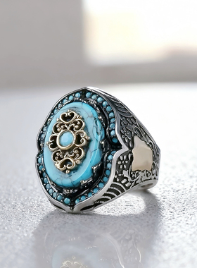 欧美复古个性时尚绿松石戒指男款戒子饰品指环高级