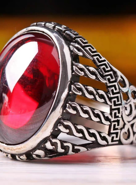 复古石榴红钻戒指男霸气潮人食指环 饰品拍戏饰品