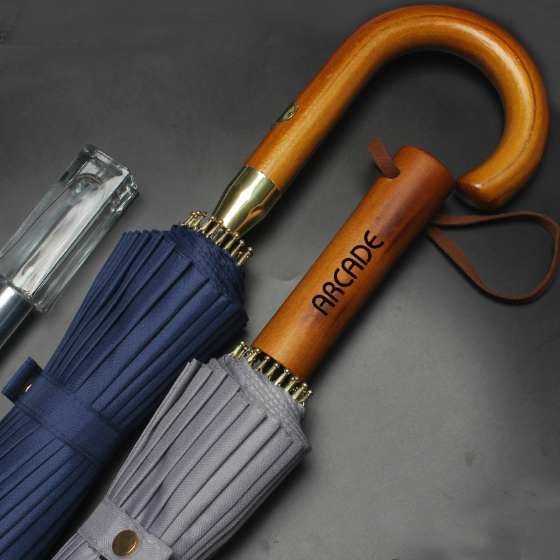 24骨实木英伦复古超大日系商务弯钩雨伞男士长柄伞广告伞logo