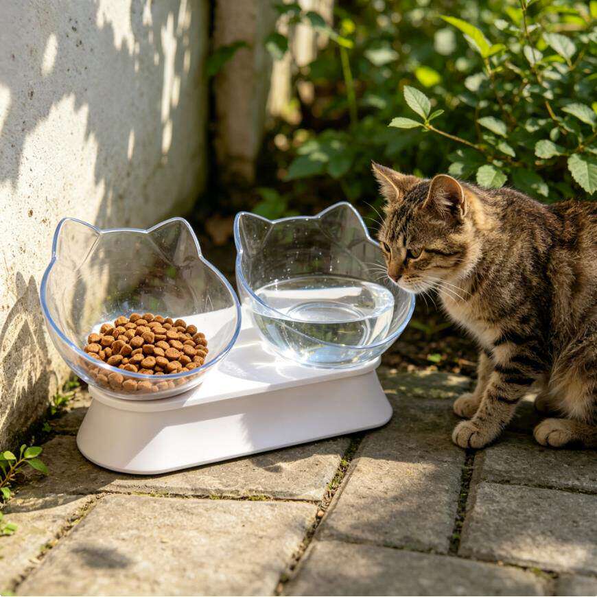 防蚂蚁!流浪猫户外喂食器护颈猫碗透明防滑防虫防蚂蚁投喂喂食碗