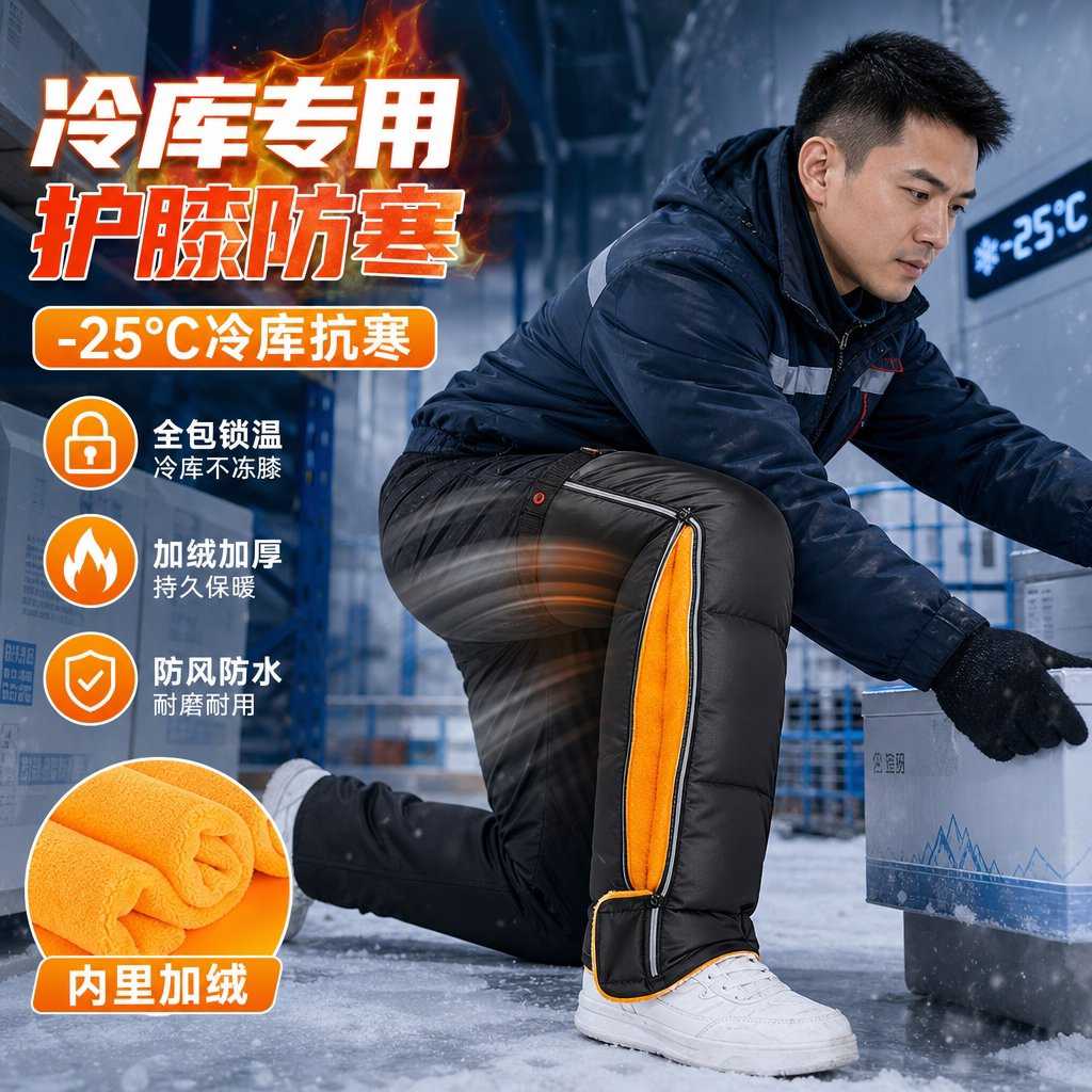 冷库专用护膝防寒外穿加绒加厚保暖防水冬季电动车女冬季加棉护腿