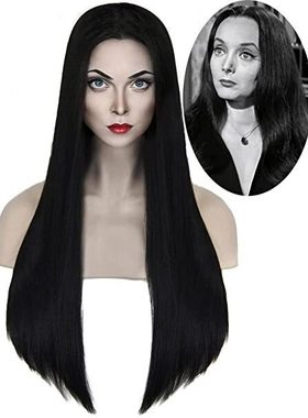亚当斯一家 妈妈 Addams 黑色中分长直发万圣节 cos假发 动漫假发