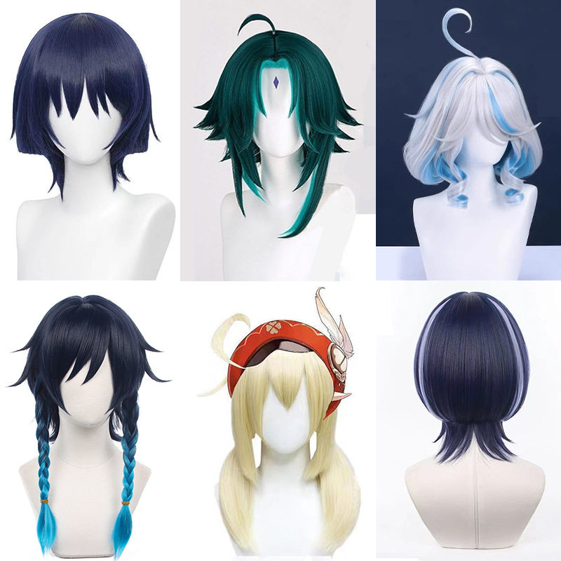 原神夜叉魈 散兵 芙宁娜 温蒂 可莉cos装扮cosplay假发厂家直销